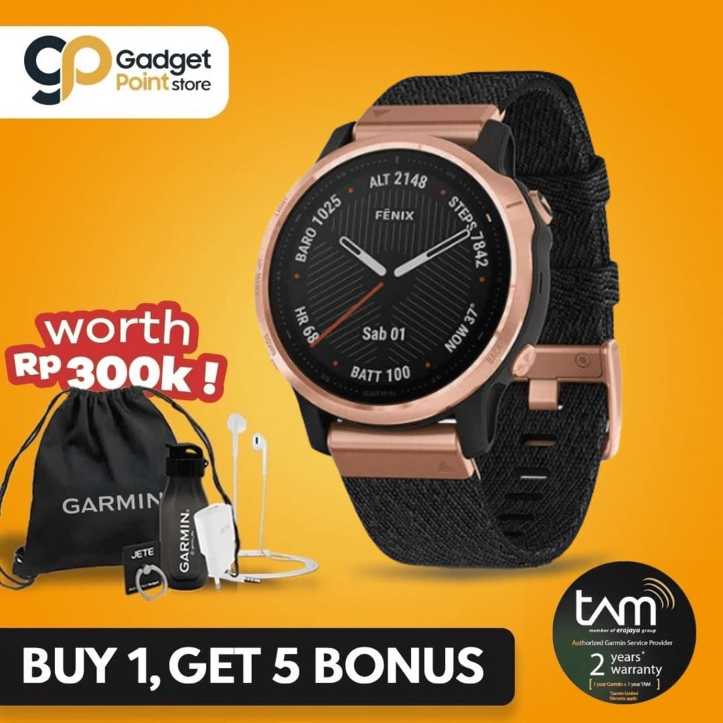 Garmin Watch Fenix 6S Rose Gold tone with Heathered Black - Garansi Resmi  Tam 2 Tahun