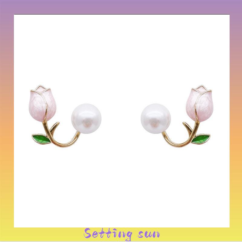 Hiasan Mutiara Imitasi Bunga Tulip Temperamen Anting Modis Manis TN