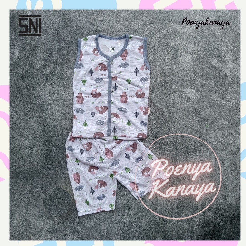 Setelan Baju Bayi Piyama Bayi Kutung Singlet Kancing GRIZZLY SNI KENZY Size S - L STK01-03