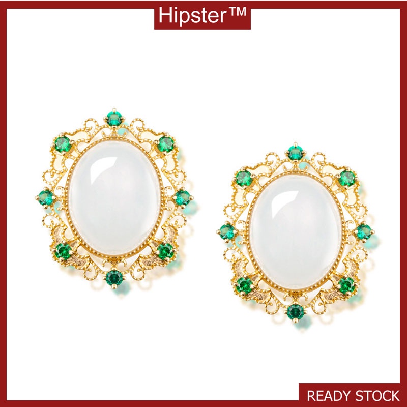 Hot Sale Fashion Classic round White Jade 18K Gold Micro Inlay Emerald