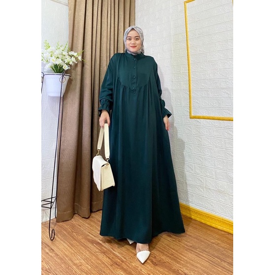 Gamis polos MUMA dress, bahan shakila premium LD 120 PB 140 fit to XXL jumbo