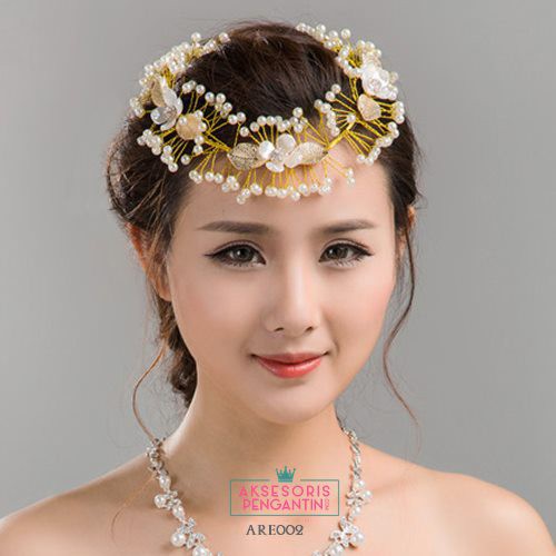 [READY STOCK] HEADPIECE PENGANTIN AKSESORIS RAMBUT HAIRBAND TIARA GOLD ARE002