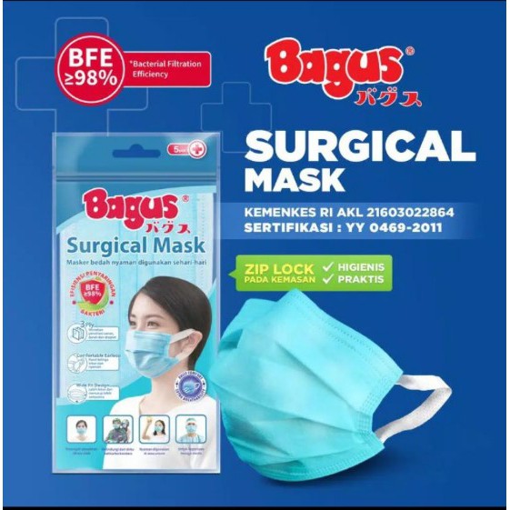 1pak Isi 5 pcs / 10 pcs Masker BAGUS Surgical Mask Medis Bedah Muka Wajah Dewasa 3Ply 3 ply 3 lapis