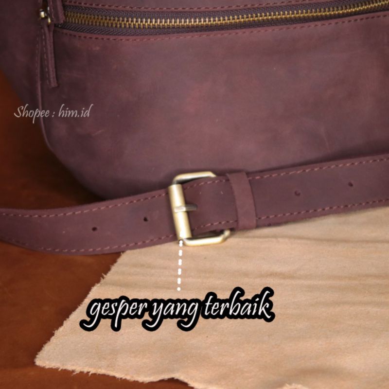 Waistbag tas kulit Resleting Ykk, tas pinggang kulit CH sapi asli tas dada