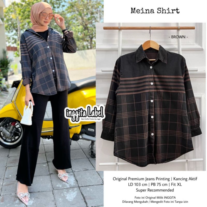 MEINA SHIRT BY INGGITA LABEL / KEMEJA JEANS WANITA MUSLIMAH / Flanel kekinian