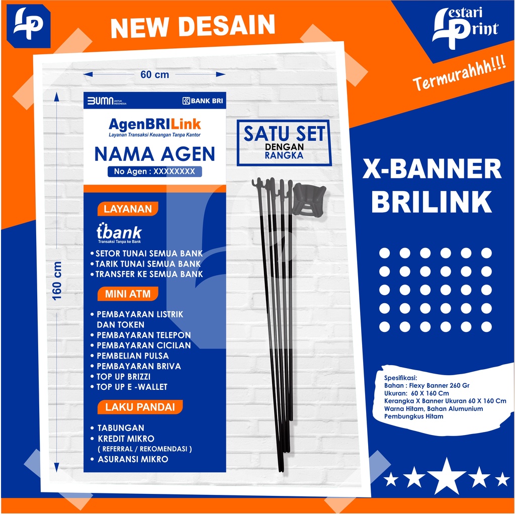 NEW DESAIN BANYAK MOTIF / X BANNER BRILINK 1 SET DENGAN RANGKA / AGEN BRI LINK / BANNER MINI ATM / L