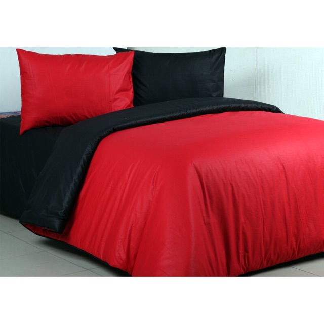 Sprei Polos merah mix hitam / Sprei polosan / Seprei adem / Jual sprei polos