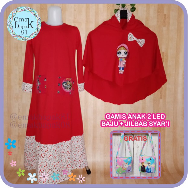GAMIS ANAK JILBAB SYAR'I LOL NYALA COTTON 100% PREMIUM DAPAT TAS KECIL