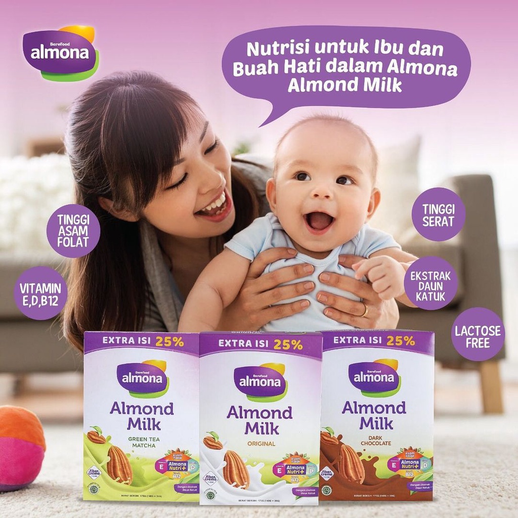 Almona Almond Milk Susu Almon Pelancar ASI Booster Asi Enak Rasa Coklat Susu Ibu Hamil Menyusui Cookies Brownies