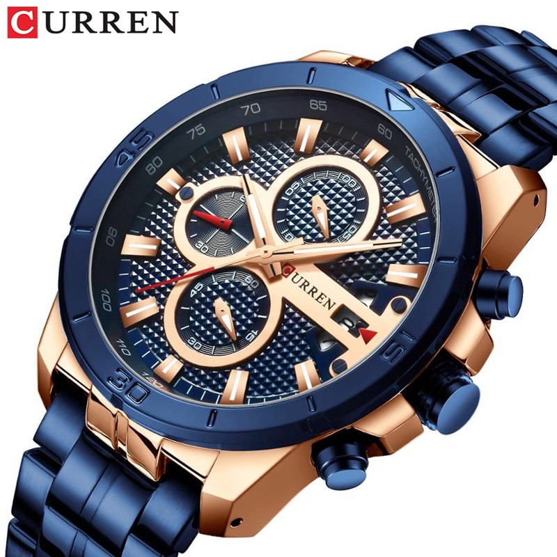 CURREN 8337 Jam Tangan Pria Analog Stainless Steel Chronograph Aktif WATCHKITE WKOS