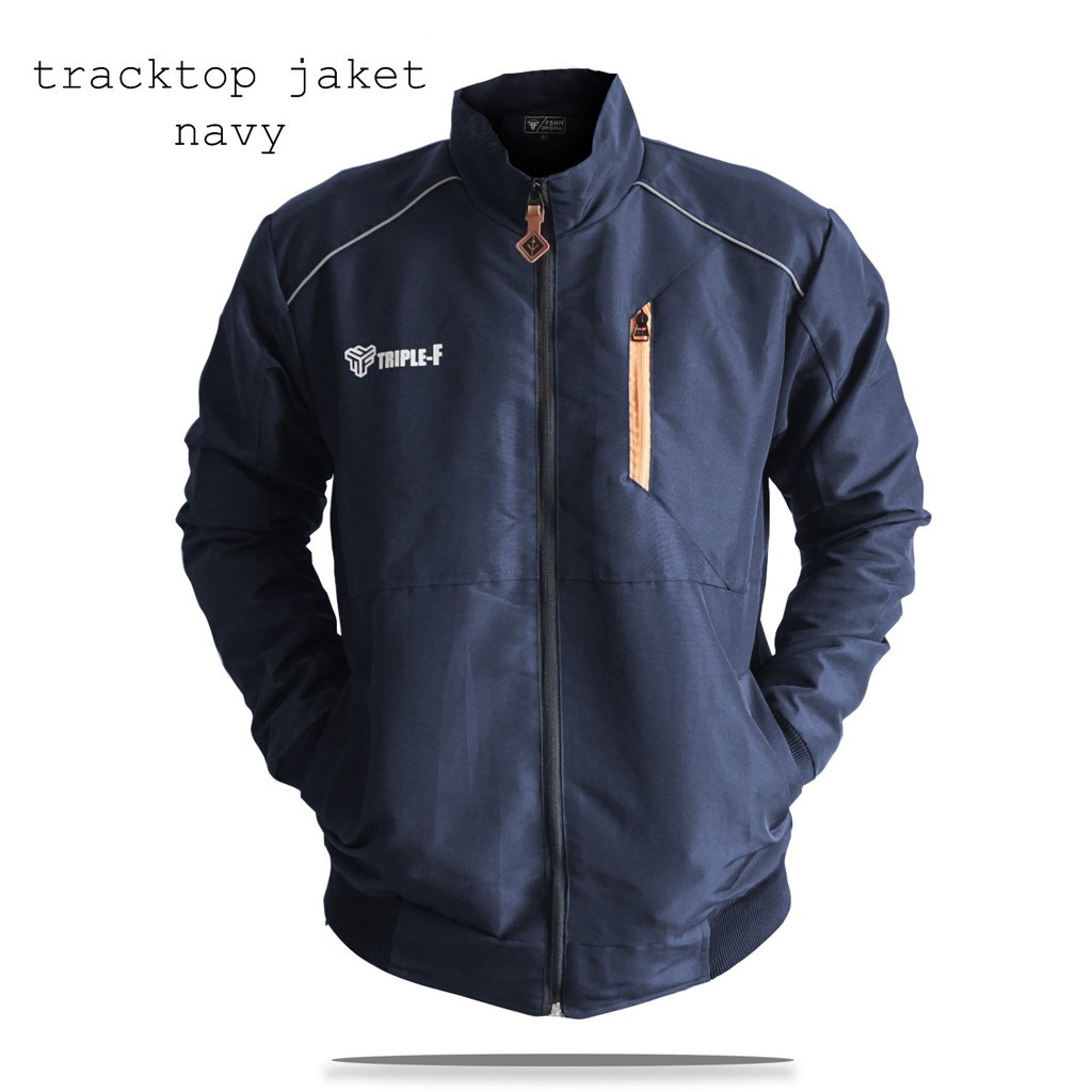 Jaket Bomber Tracktop Jacket Outdoor Waterproof Polos Pria Wanita Unisex Anti Air Angin Hitam Navy Grey Maroon Size L XL Original Triple F