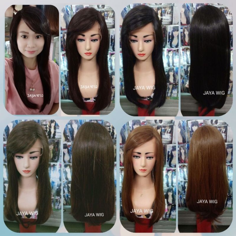 Rambut Palsu Wig Lurus Panjang Poni Samping