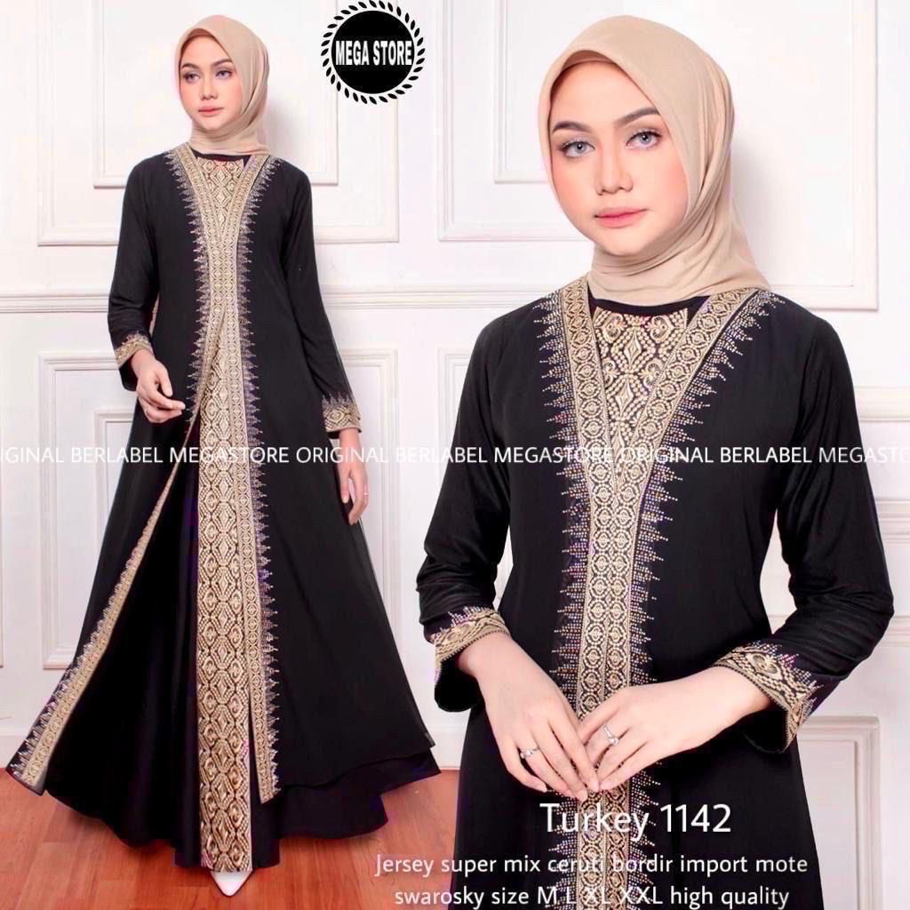 TURKEY 1142 Gamis Abaya Dress Dubai Arabian Style warna Hitam Wanita Ibu ibu Remaja Untuk Pesta Kond