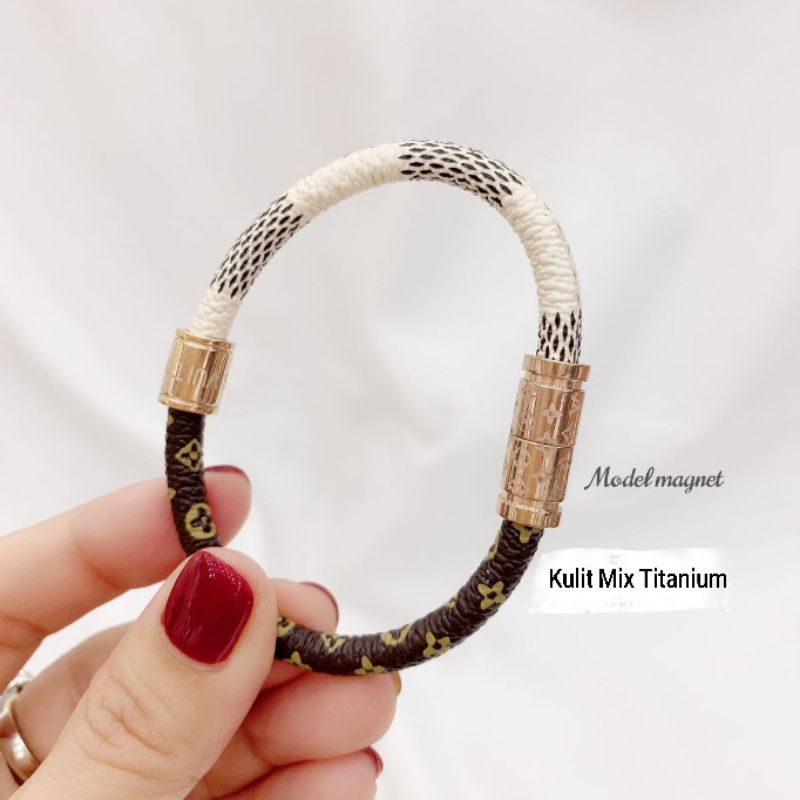 Gelang kulit Viral Branded Band Kulit Mix Titanium Magnet gelang fashion kulit premium anti karat T0160