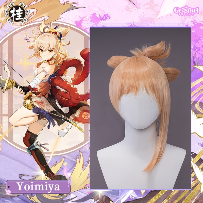 PREORDER UWOWO Game Genshin Impact Yoimiya Cosplay Wig 25cm Gold Hair Heat Resistant Synthetic Wigs