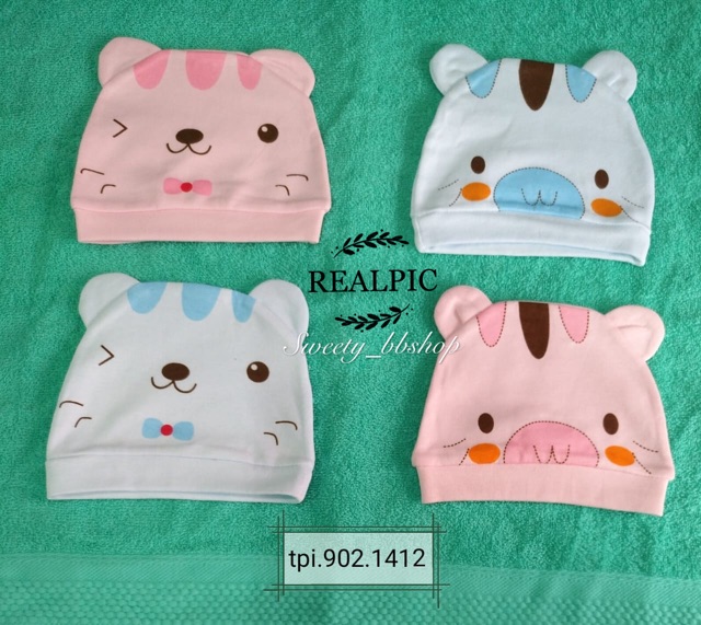 Topi kupluk bayi bahan kain katun newborn lucu halus 0-4 bulan