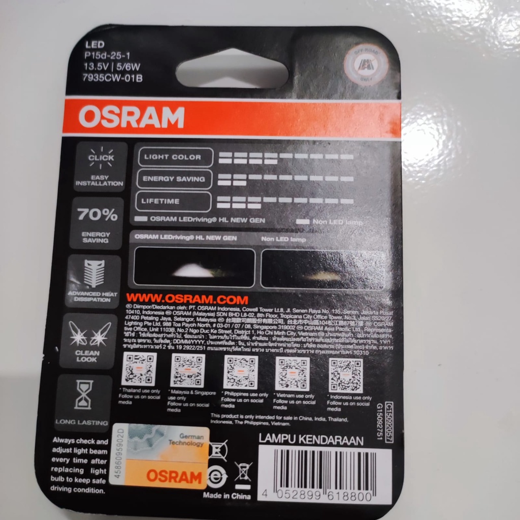 Lampu depan motor Osram LED T19 13.5V 5/6W 7935CW bisa AC/DC beat mio vario