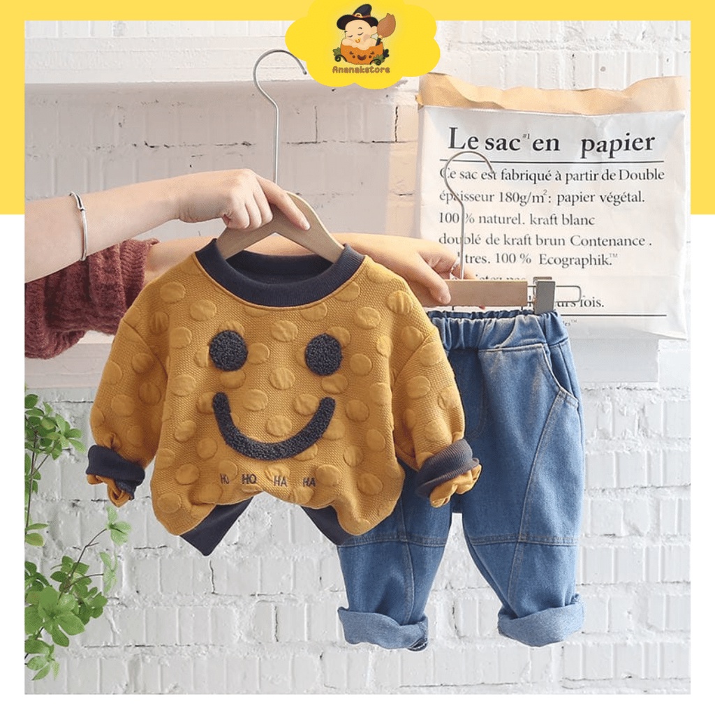ANANAKSTORE- Baju anak laki laki motif SMILE BROWN Baju lucu Outwear 1-5 tahun
