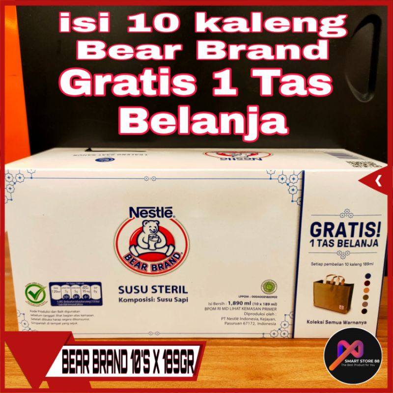 BEAR BRAND SUSU STERIL ISI 10 KALENG GRATIS TAS BELANJA