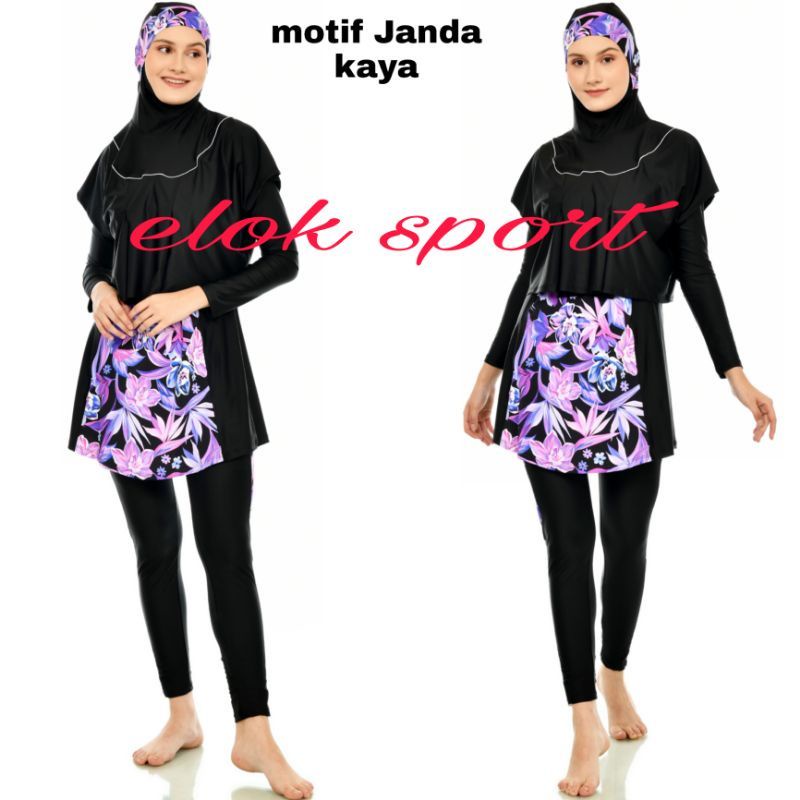 BARU Setelan Baju Renang Wanita Muslimah Lengan Panjang Hijab Celana Rok Berenang Syari Muslim Jumbo-3
