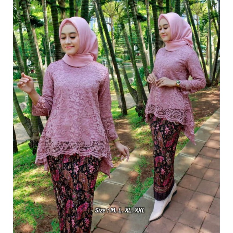 SB Collection Stelan Kebaya Gloria Blouse Brukat Dan Rok Plisket Maxi Jumbo Batik Wanita