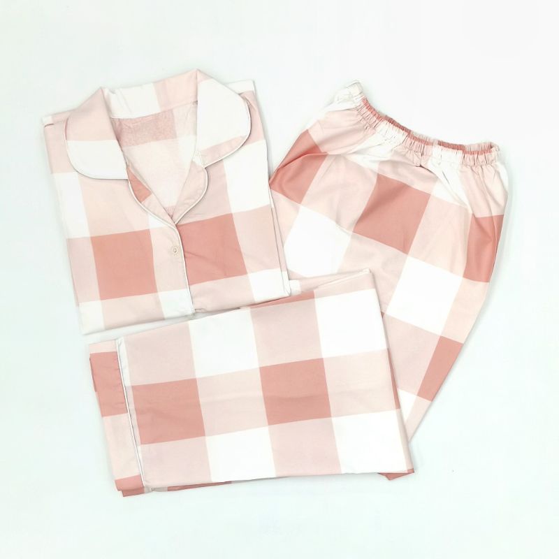 Baju Tidur Wanita / Piyama Wanita Tie Dye Set Motif Kekinian-Kotak Chestnut