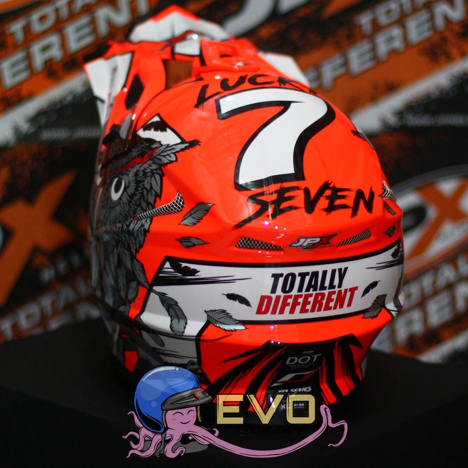 HELM JPX CROSS_FOX1 SERI X13 - FLUO RED GLOSS + GOOGLE SNAIL (ONGKIR 2 KG) JPX X13 STABILO OREN JPX ORANGE HELM CROSS MOTIF BURUNG HANTU JPX OWL HELM JPX TERBARU