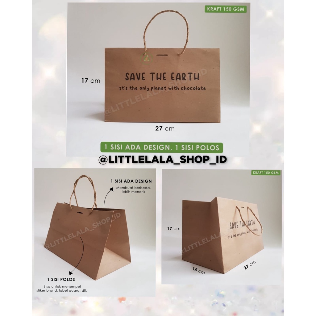 

Paperbag bento warna coklat/paper bag brownies kraft 27x17x15 / Kantong kertas coklat Save The Earth/tas kado/tas kertas/go green/ramah lingkungan