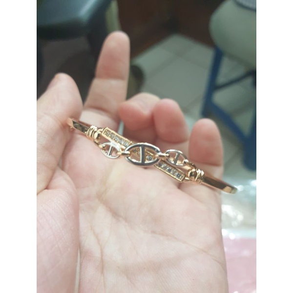 bangle oval gelang kaku mata putih gold kombinasi emas asli 375 mewah cmip