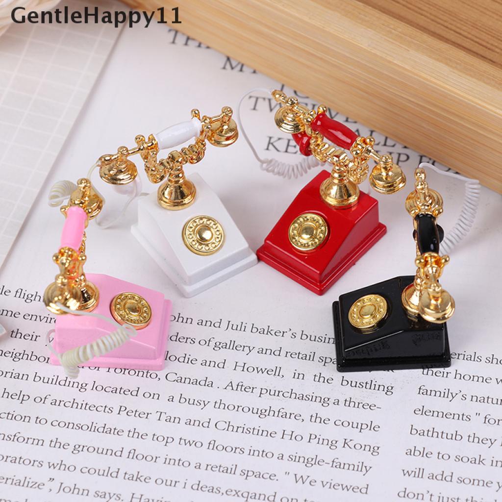 Gentlehappy 1Pc 1: 12rumah Boneka Miniatur Telepon Model Retro Rotary Telepon Untuk Dekorasi Boneka