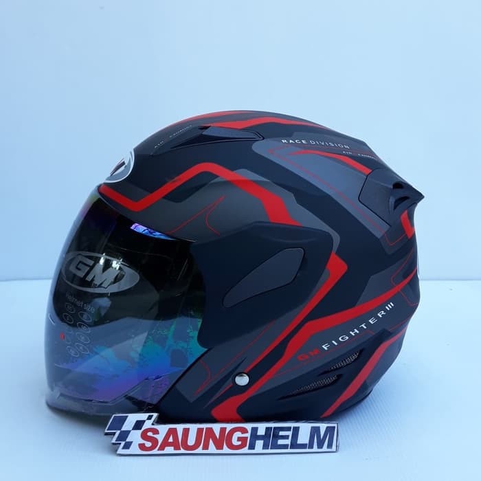 HELM GM FIGHTER MOTIF GV2 BLACK DOFF RED