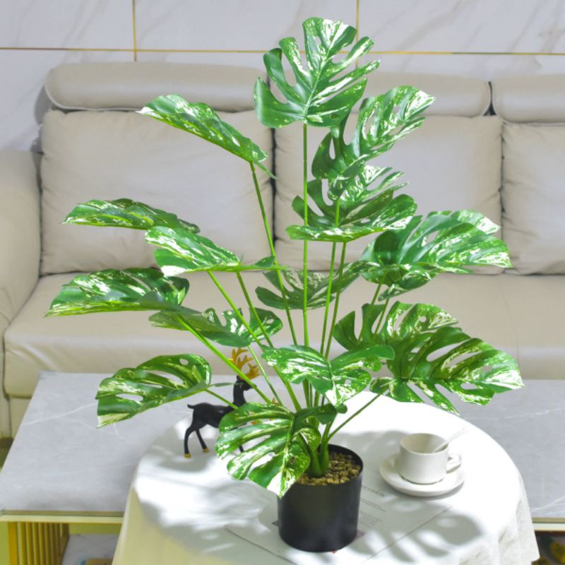 Daun Monstera JUMBO Tinggi 58 cm / Monstera 18 Cabang / Monstera Artificial [ TANPA POT ]