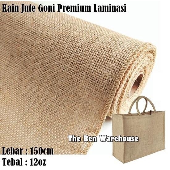 Kain | Kain Goni Jute Premium Laminasi Bahan Tas Tote Bag / Tas Craft 12Oz