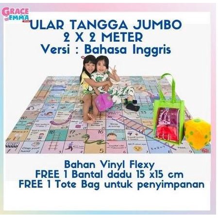 Ular Tangga Jumbo Mainan Edukasi Bahasa Inggris Ukuran 2X2 Meter