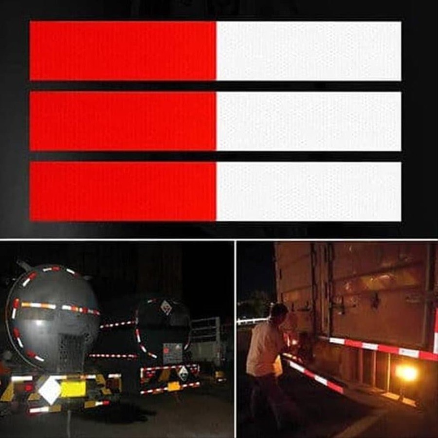 Stiker Reflector Pemantul Cahaya Sticker Reflective Warning Sign Merah Putih reflektor malam hari Test Uji Kir Truk Pickup Mobil Dishub