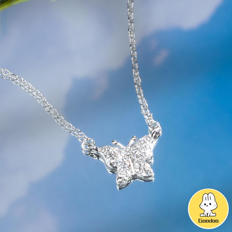 Kalung Rantai Klavikula Desain Kupu-Kupu Aksen Berlian Penuh Untuk Wanita -Doo