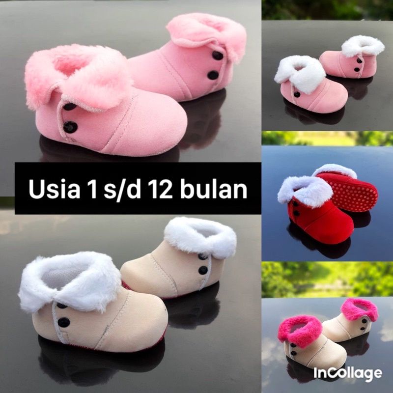 TOKOERS PRP04 Sepatu boot baby bayi new born prewalker anak 1_11 bulan motif bulu bahan lembut