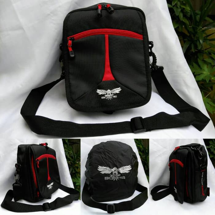 Tas selempang pria / travel pouch bahan nylon BOSHE B2022 + rain cover