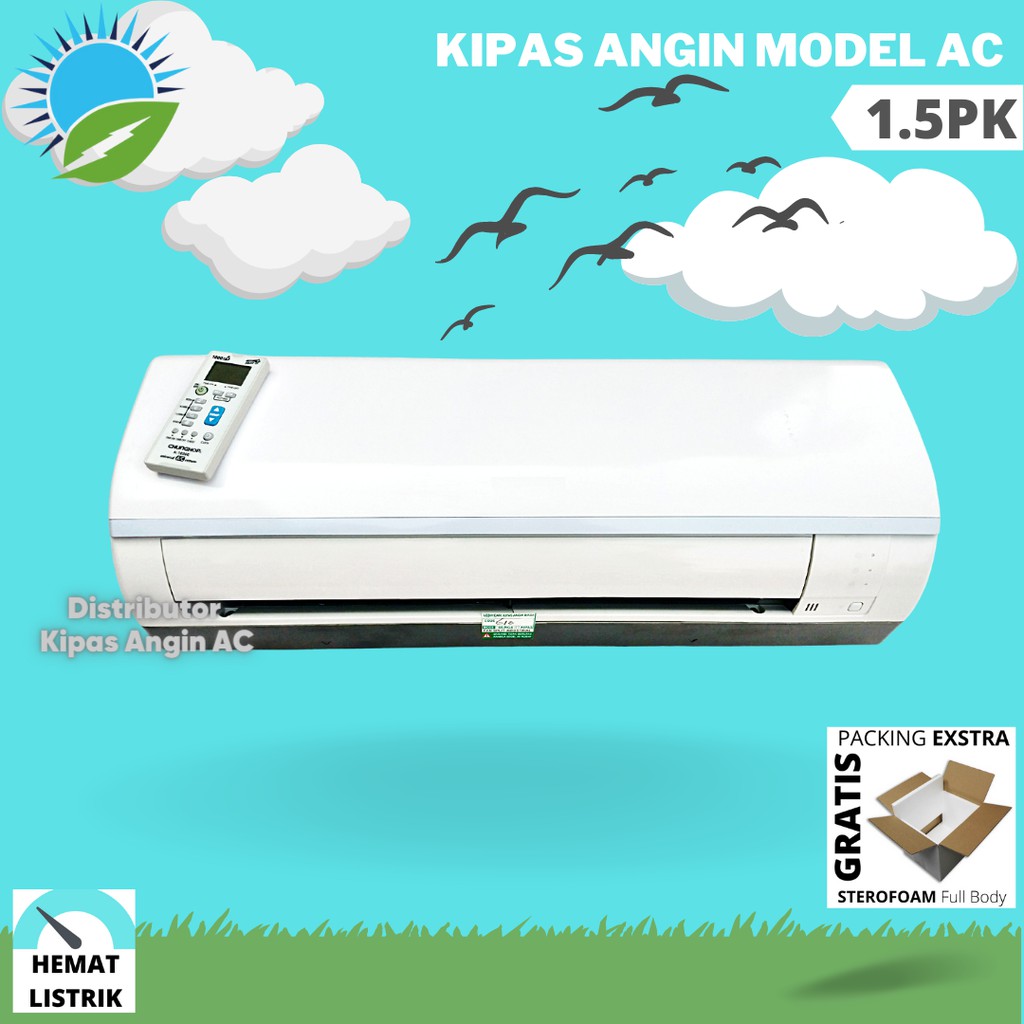 Kipas Angin AC Remote 1.5PK + LED | Kipas Dinding Remot Model AC Ideal Ruangan 2m x 3m