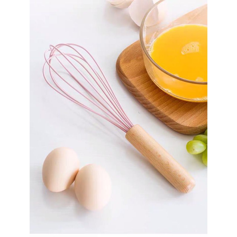 WHISK KOCOKAN TELUR SILICONE GAGANG KAYU