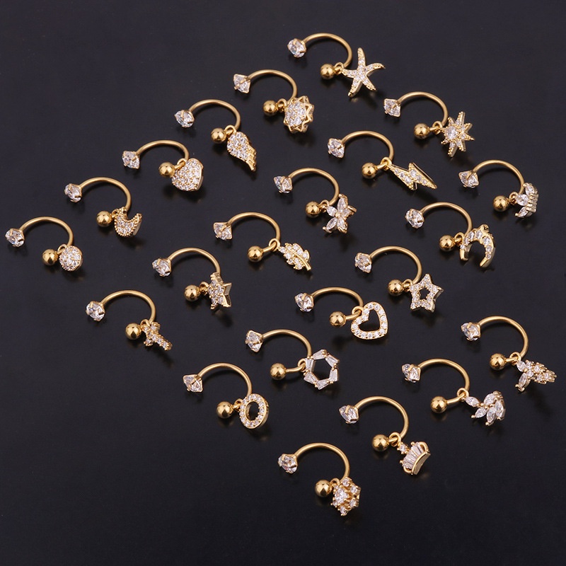 1 Pcs Korean Style Star Heart Flower Eardrop C Shaped Silver Gold Earring Engagement Jewelry For Women Gifts