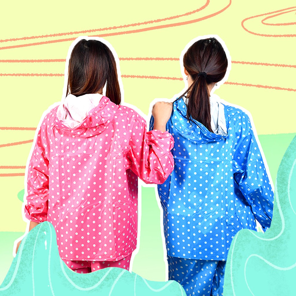 Jas Hujan Wanita Setelan Jaket Dan Celana Polkadot Carol Parasut Raincoat