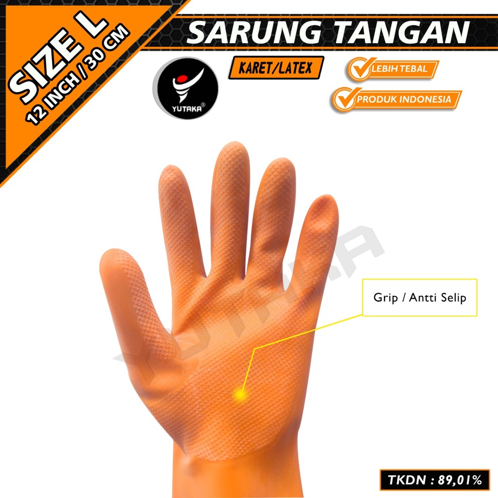 SARUNG TANGAN KARET 12 INCH YUTAKA Orange/sarung tangan karet cuci piring/murah  sarung tangan karet