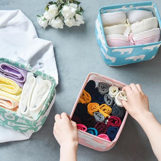 Keranjang Tempat Penyimpanan Kain Linen Storage Box Organizer Serbaguna Multifungsi Kosmetik Celana Dalam