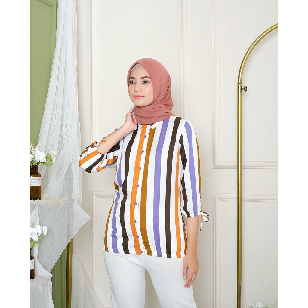 RILLEY - Kemeja Salur Amanda | Atasan Kemeja Wanita Baju Muslim Katun