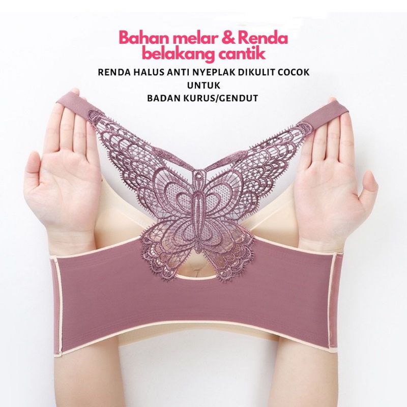 Bra Wanita Motif kupu kupu sport seamless bahan latex RENDA Cewek Korean Style