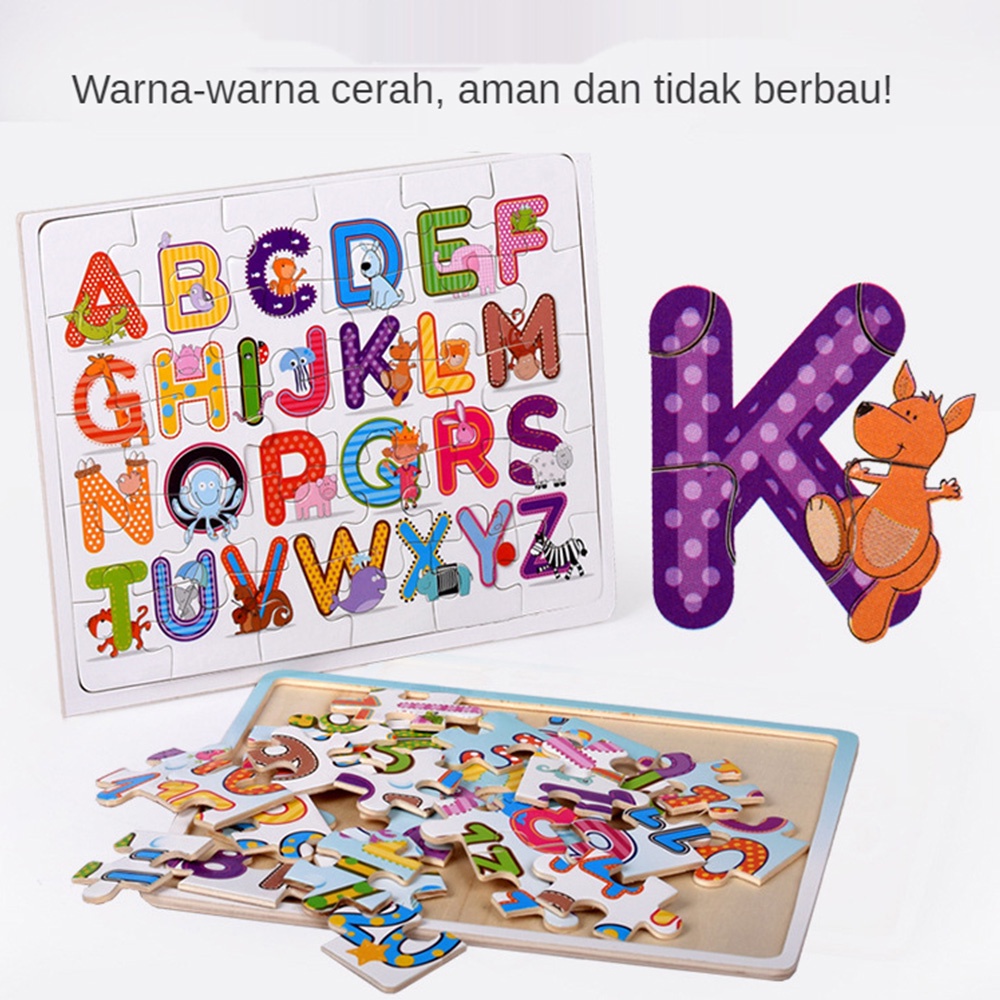 Aikoky Puzle kayu edukasi anak/Wooden toys Kenali angka dan huruf