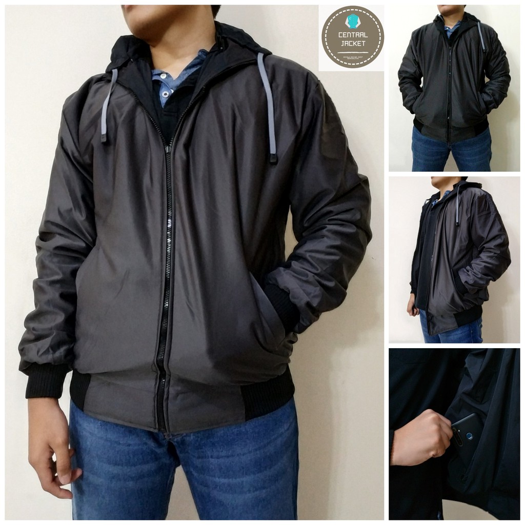 JAKET HOODIE WATERPROOF HIGH QUALITY - JAKET BOLAK BALIK PRIA 2IN1 - HARRINGTON