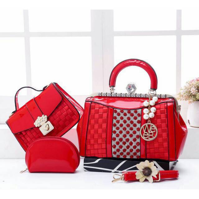 Tas Wanita Webe Diamond Rose 6061# set 3in1 Tas Import Tas Batam Tas Murah Tas Grosir