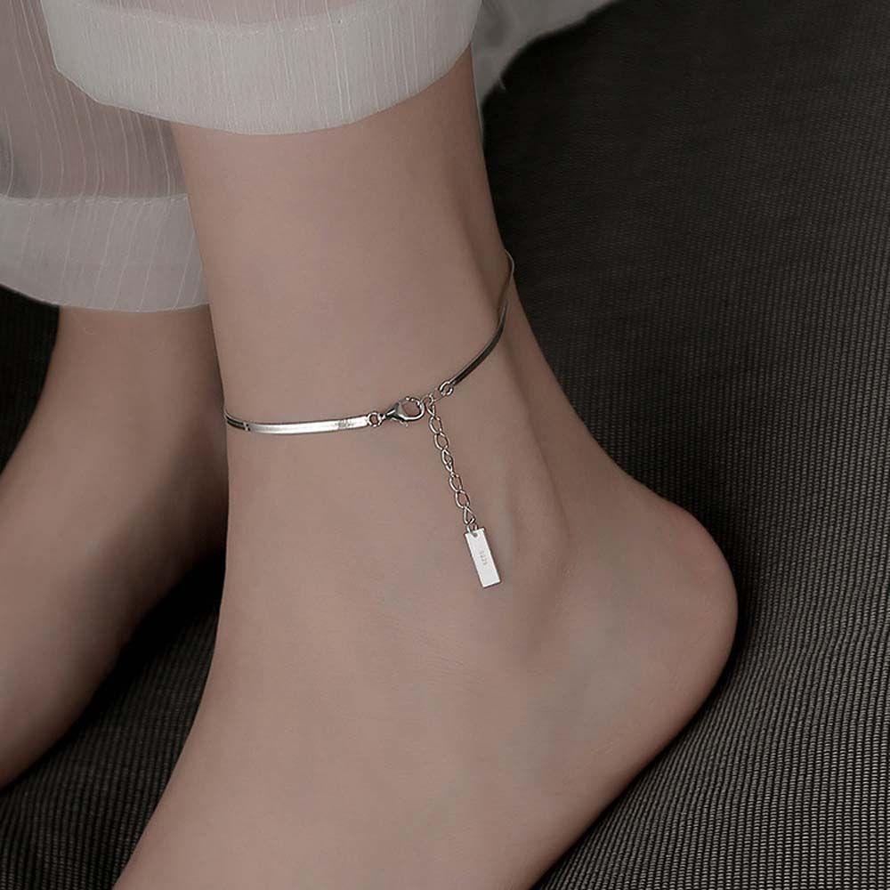 Needway Gelang Kaki Perak Musim Panas Pantai Untuk Wanita Pantai Punk Vintage Simple Square Brand Anklet